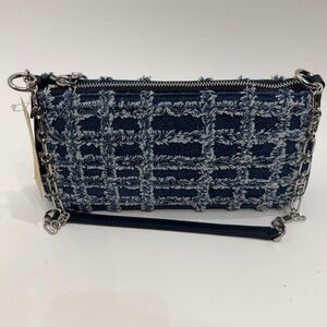 Michael Kors Empire Medium Frayed Denim Chain-Link Pochette handbag.
.NWT